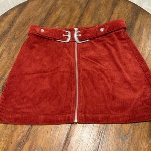 TOPSHOP zip front with buckle belt corduroy skirt size 10